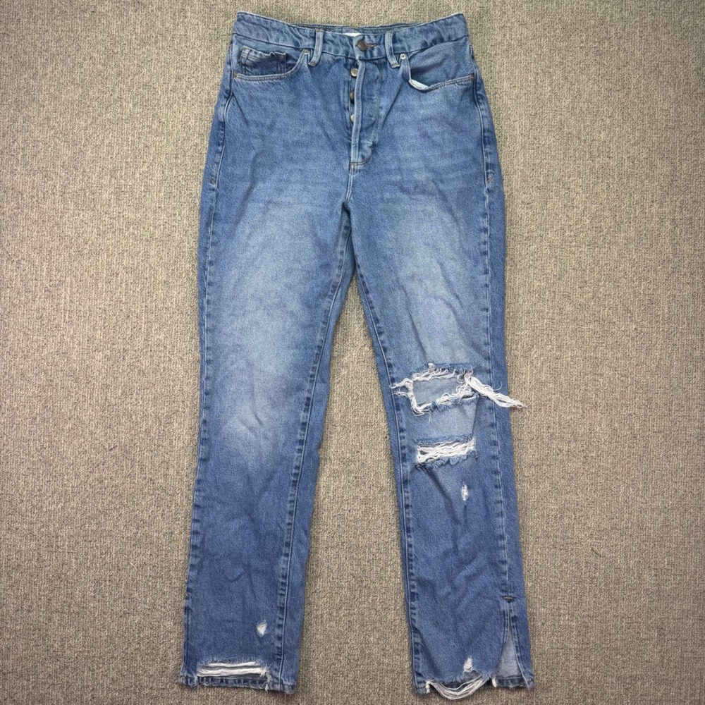 Good American Good 90s Straight Leg Jeans Size 4/27 High Rise Button‎ Fly